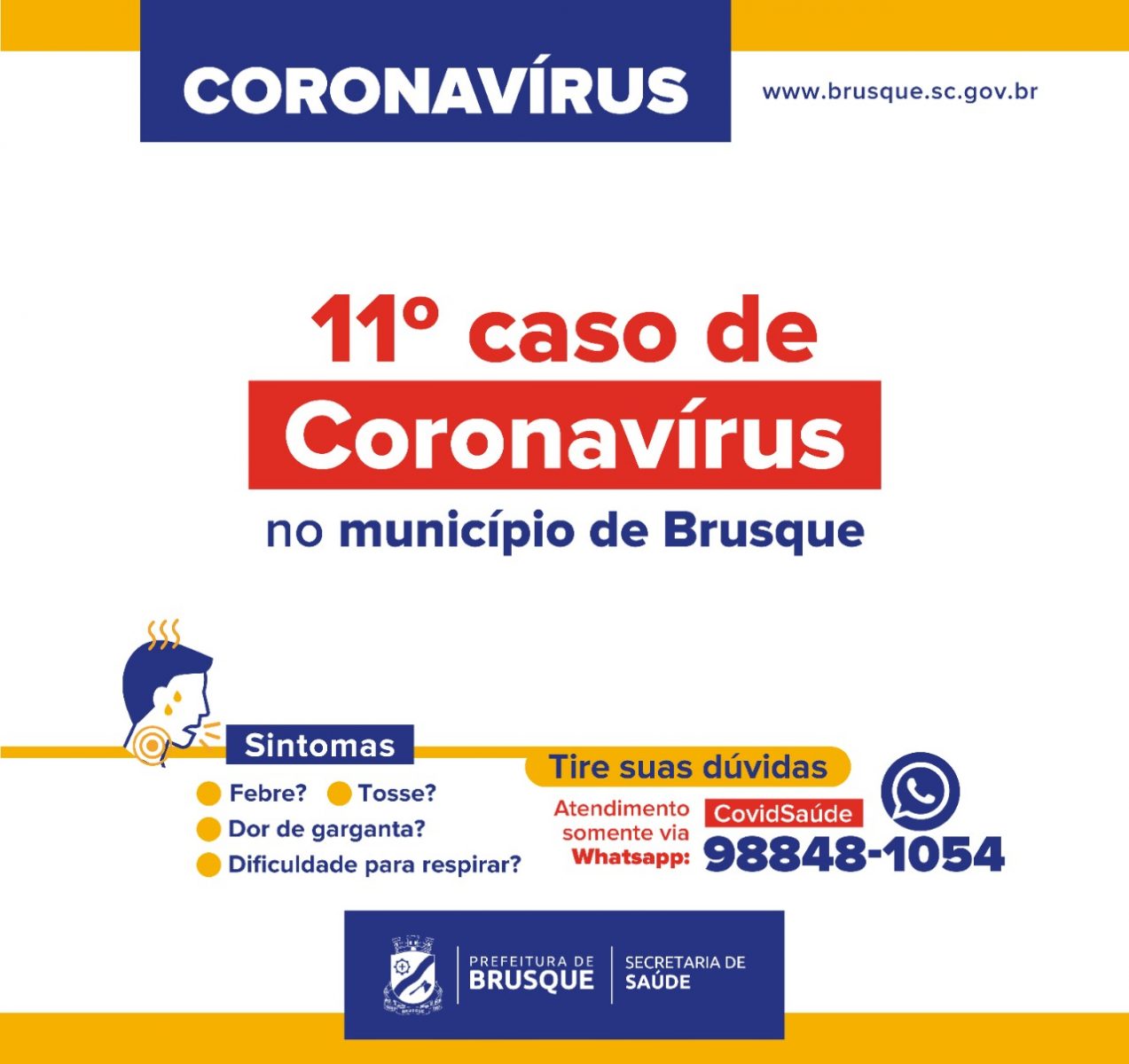Confirmado o 11º caso de coronavírus em Brusque