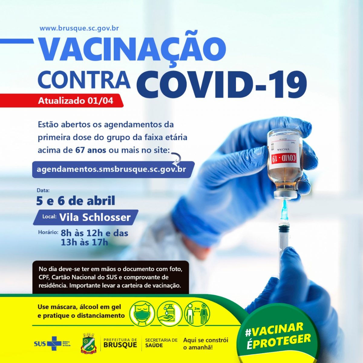 Prefeitura abre novo Centro de Vacinação contra Covid-19 e abre agendamento para pessoas com mais de 67 anos