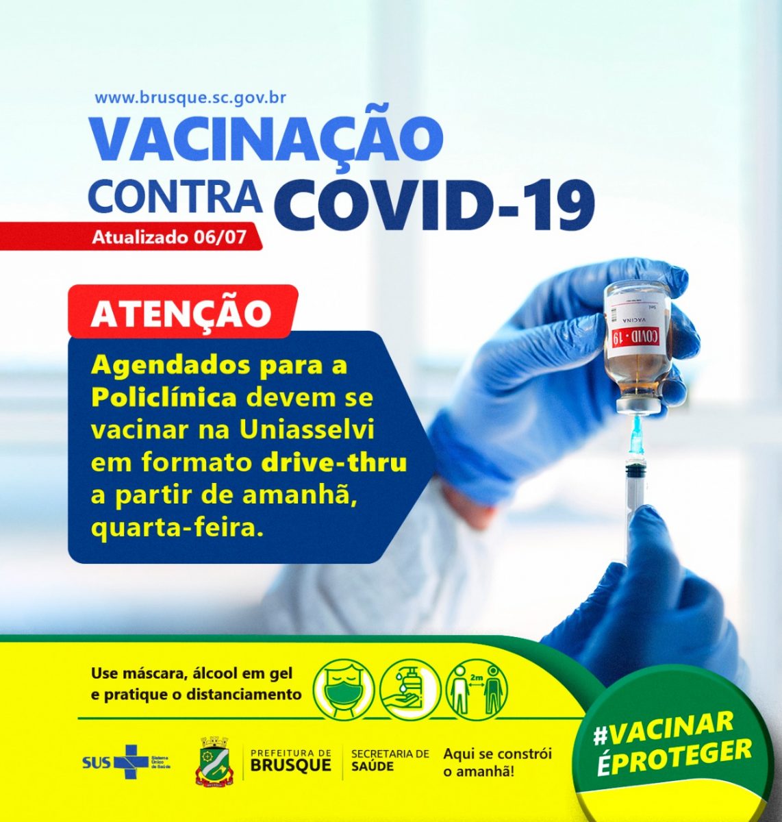 Covid-19: Agendados para a Policlínica devem se vacinar na Uniasselvi em formato drive-thru a partir de amanhã, quarta-feira