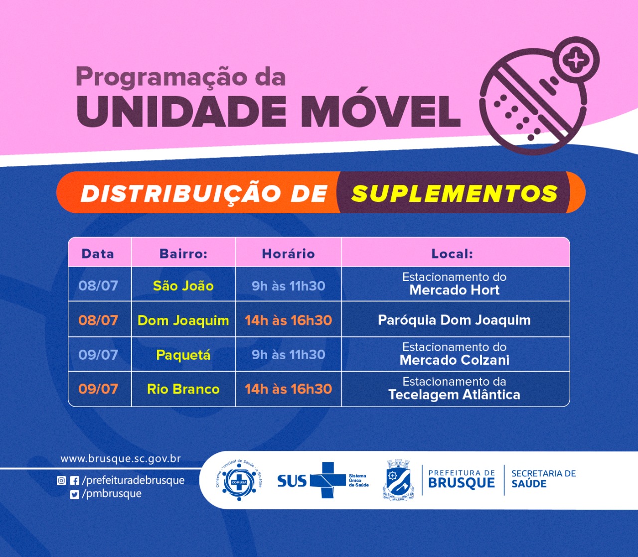 Covid-19: Unidade Móvel distribui suplementos no São João e no Dom Joaquim nesta quinta-feira