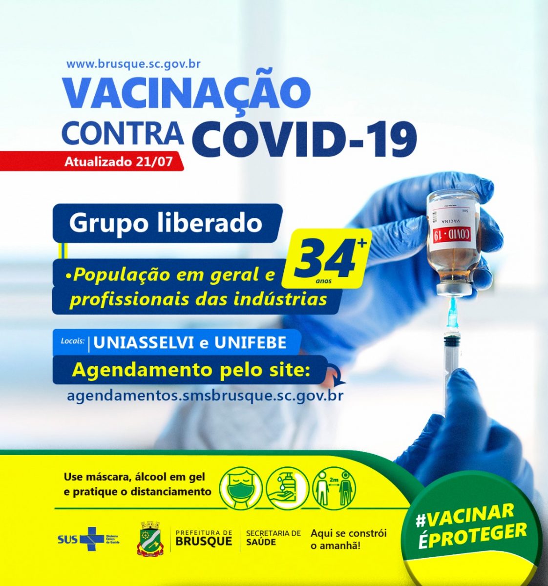 Covid-19: agendamento para vacina a pessoas com 34 anos ou mais também se aplica aos industriários