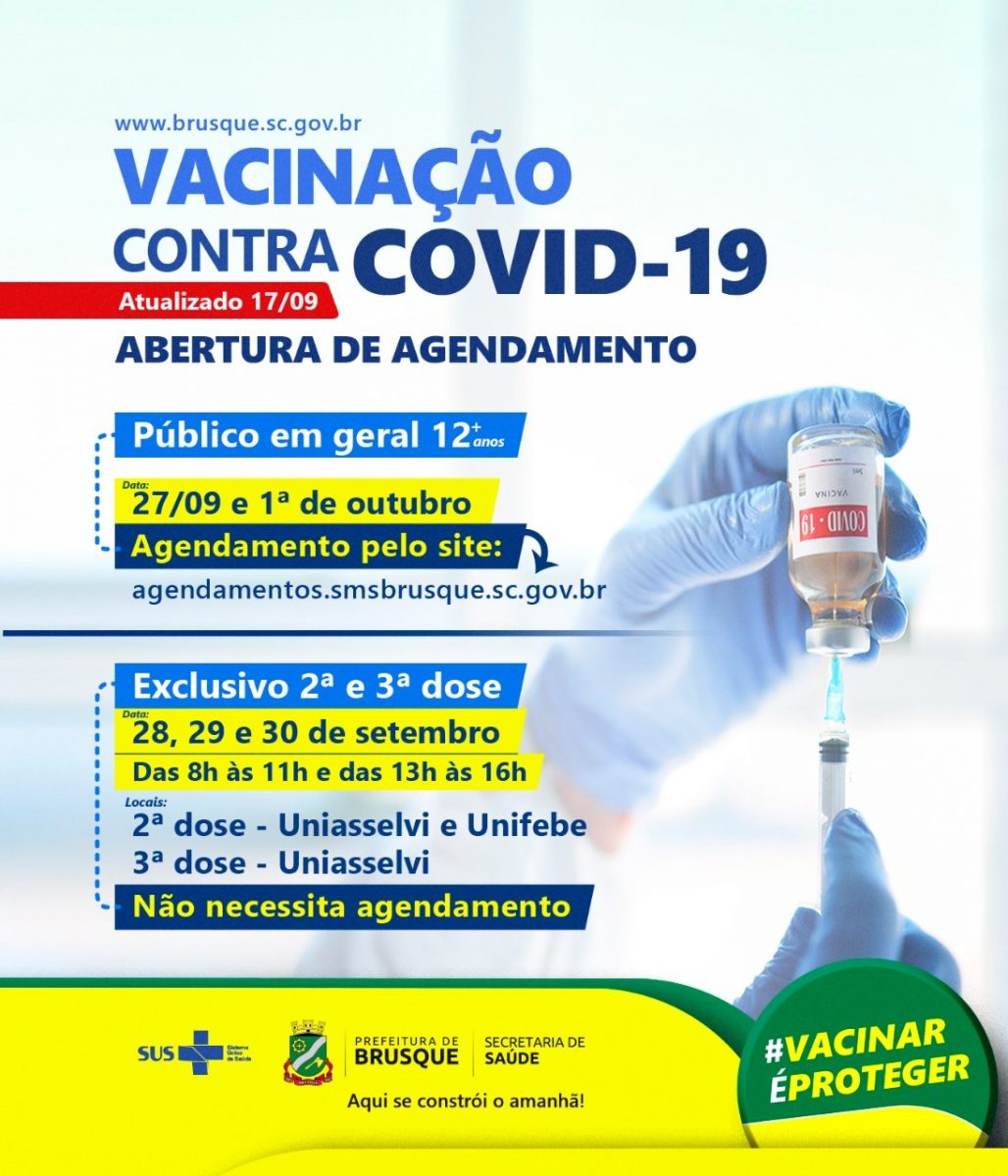 Covid-19: Brusque abre agenda de vacinação para 12 ou mais