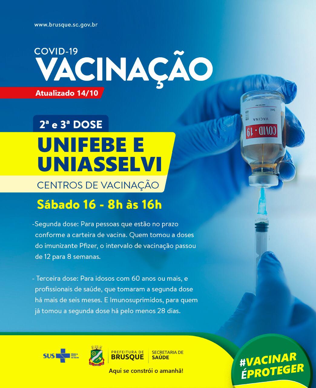 Covid-19: Centros de Vacinação estarão abertos no sábado (16)