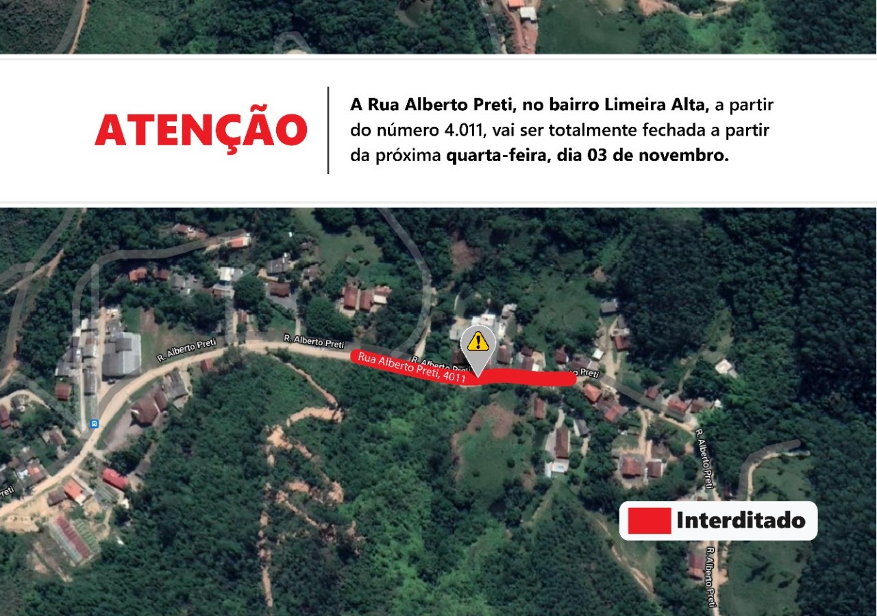 Rua Alberto Preti, na Limeira Alta, fecha para obra de instalação de tubulação