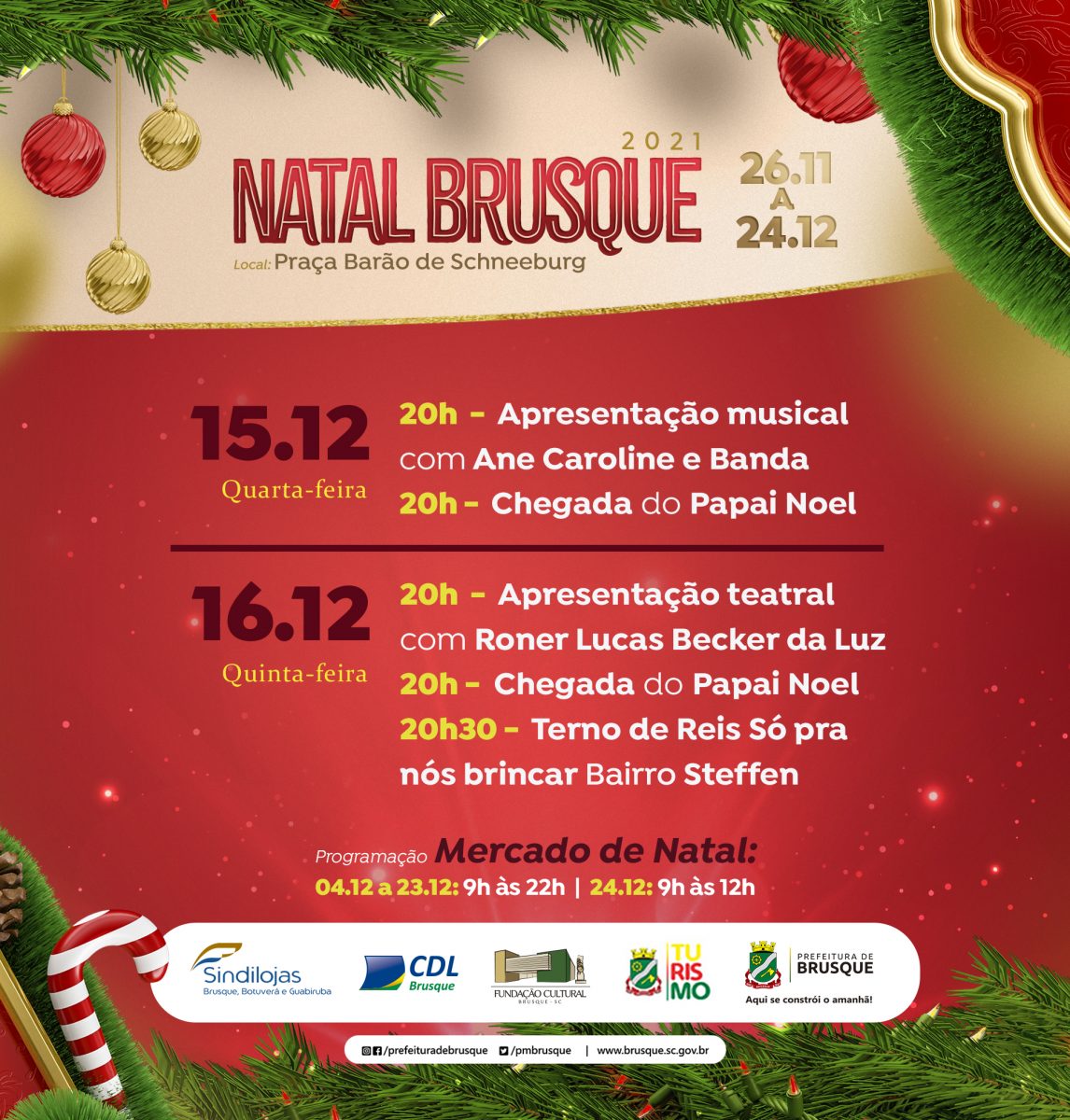 Confira as atividades de Natal desta segunda e terça-feira em Brusque