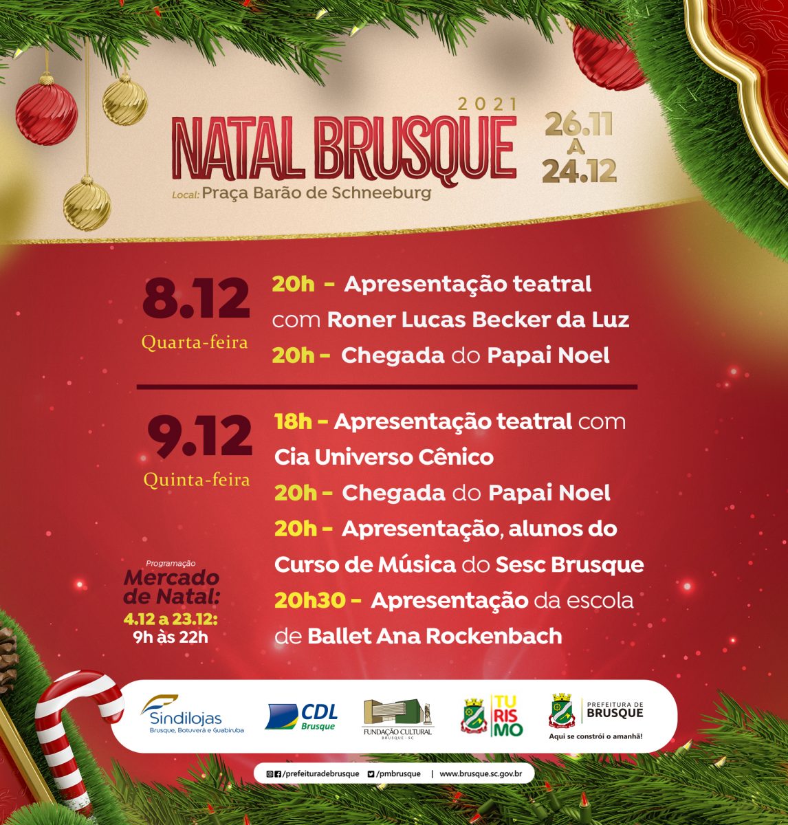 Confira as atividades de Natal desta quarta e quinta-feira em Brusque