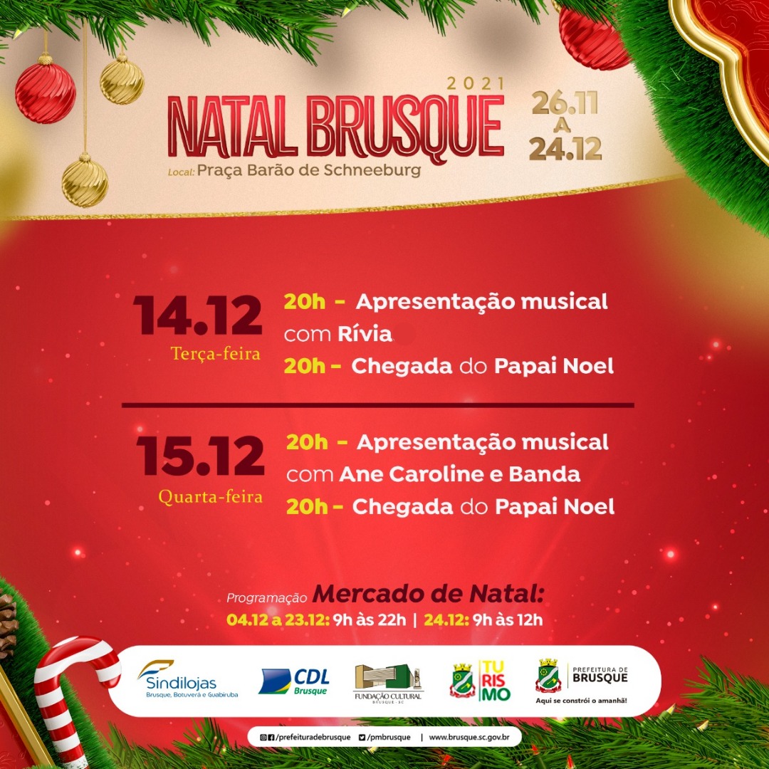 Confira as atividades de Natal desta segunda e terça-feira em Brusque