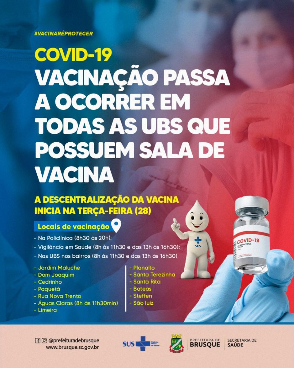 Covid-19: Vacinação passa a ocorrer em todas as unidades de saúde que possuem sala de vacina