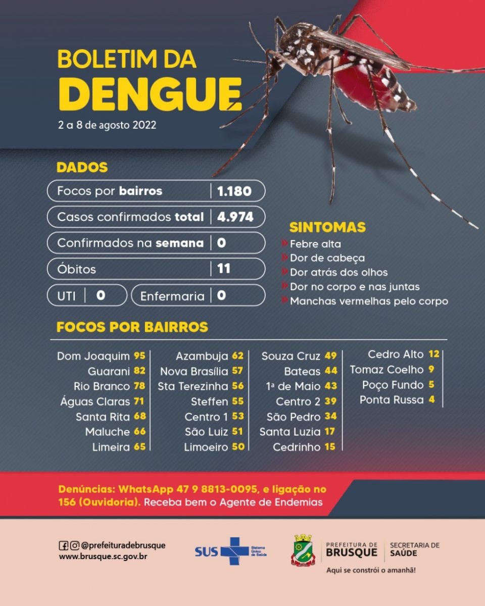 Pela terceira semana consecutiva nenhum novo caso de dengue foi registrado em Brusque