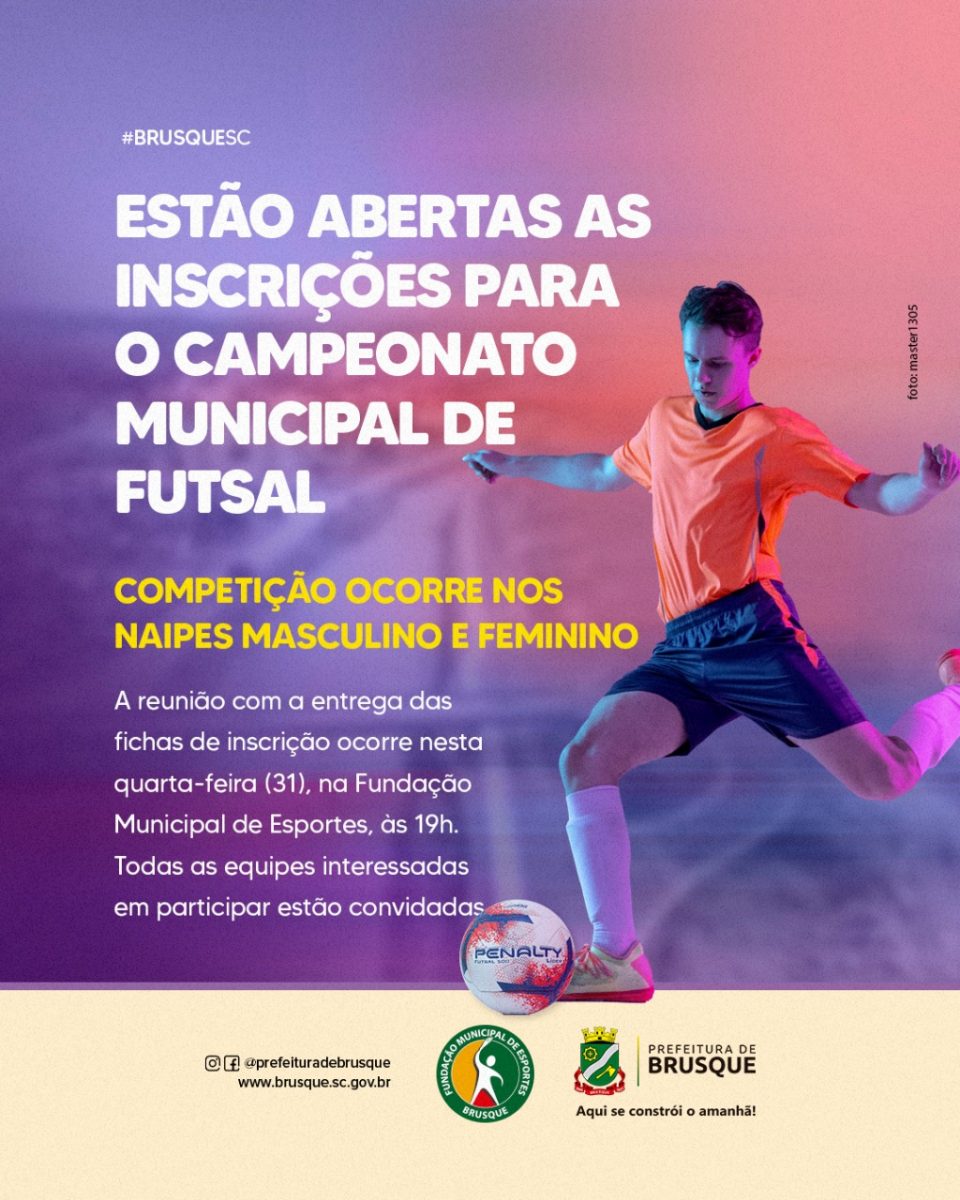 Estão abertas as inscrições para o Campeonato Municipal de Futsal