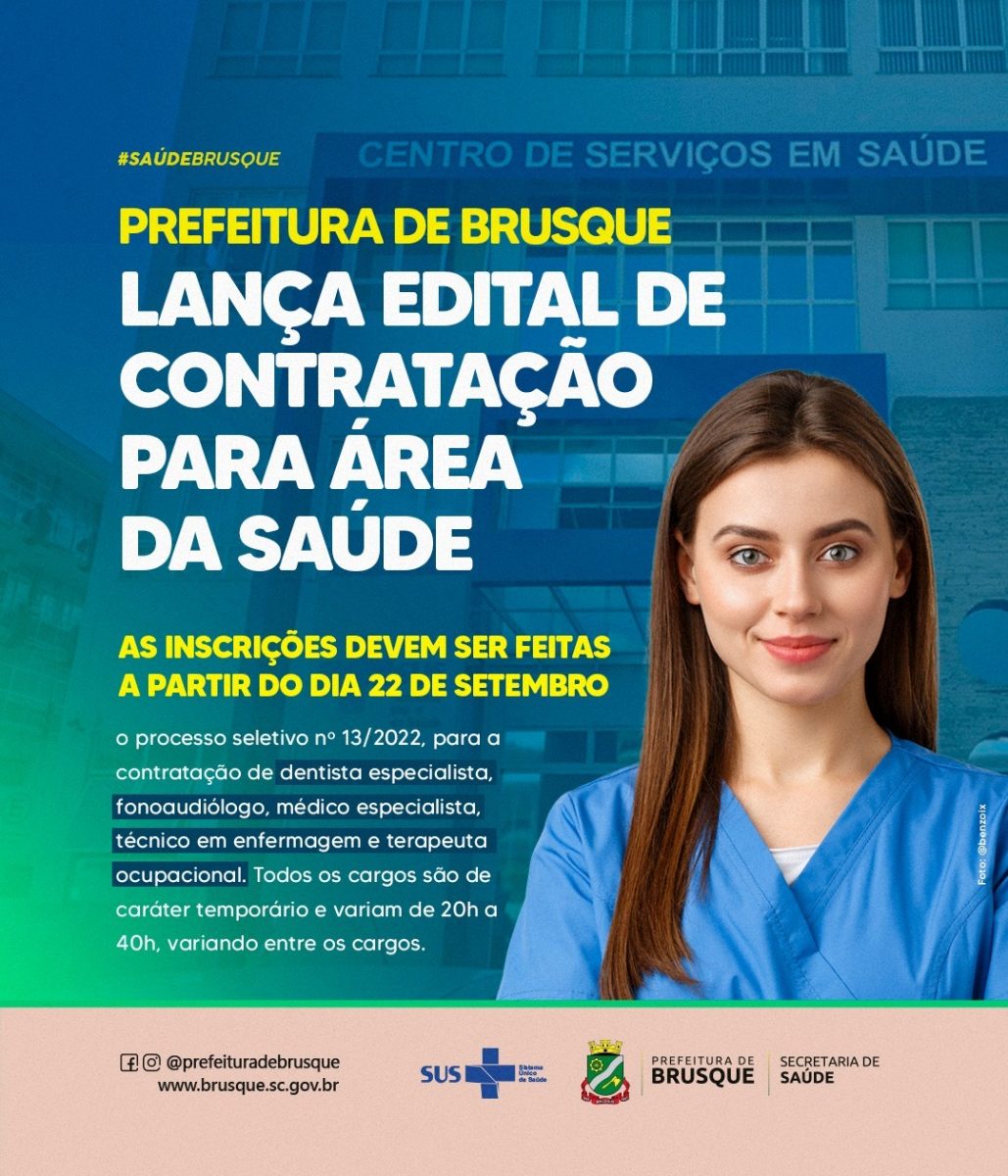 Prefeitura de Brusque lança edital de contratação para área da saúde