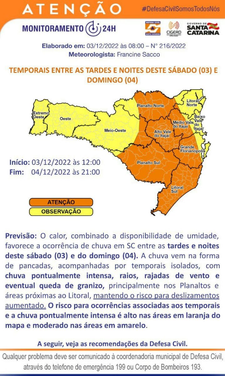 Alerta de Chuva<br>03/12/22 – Boletim da Defesa Civil