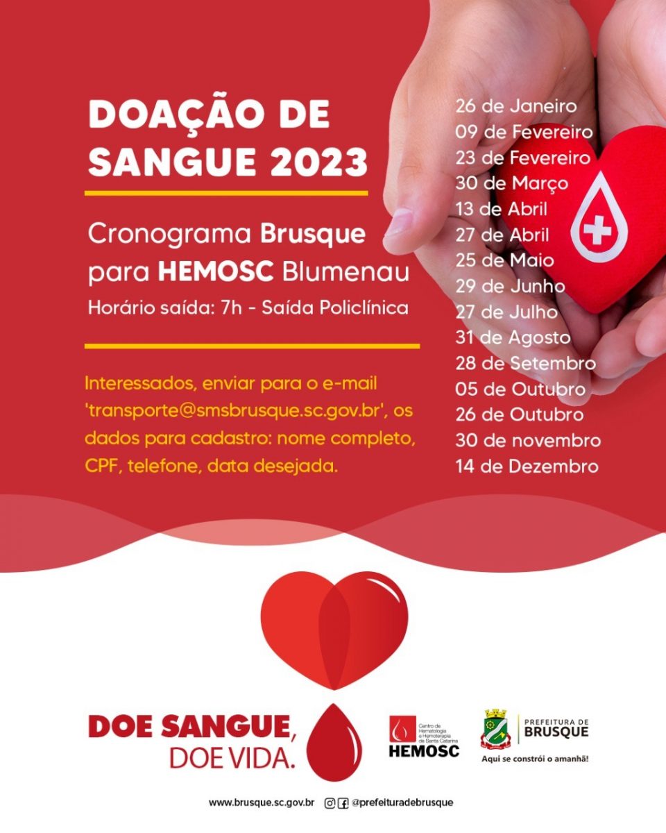 Confira o cronograma para doação de sangue no Hemosc em Blumenau para 2023