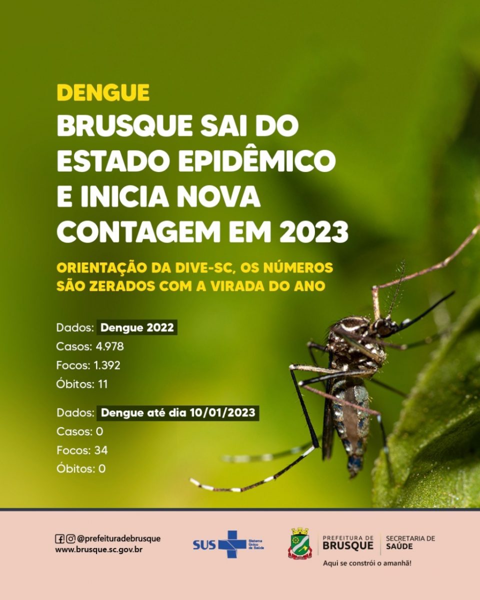 Dengue: Brusque sai do estado epidêmico e inicia nova contagem em relação à doença em 2023