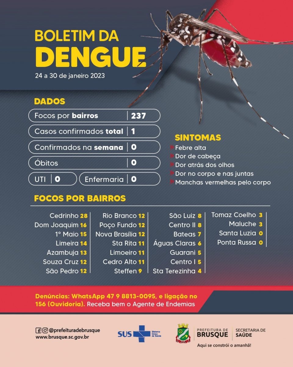 Dengue: Brusque segue com o registro de um caso em 2023